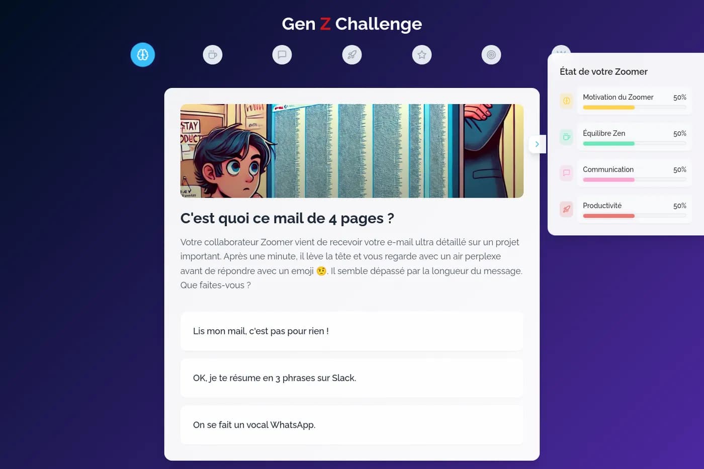 L’écran du Gen Z Challenge : une situation de management et ses choix de réponse.
