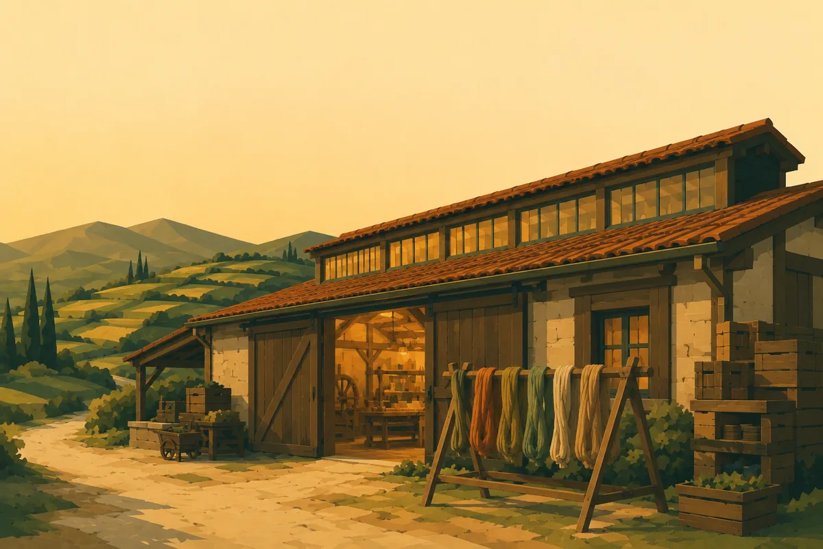 Carte postale de l’Atelier d’Incognia : ses établis et ses machines sous une verrière